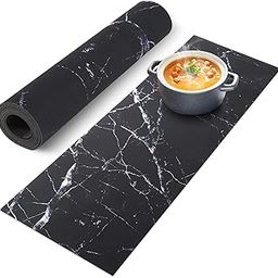 Trivet Table Runner Hot Plates Mat 12 X 40 Inch Heat Resistant Table Protector Waterproof Decorative Farmhouse Kitchen Trivets Counter Heat Proof Placemats for Hot Dishes (Black Marble)-30