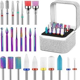 30Pcs Nail Drill Bits Set with Portable Nail Drill Dit Holder, 3/32 Inch Nail Drill Bits for Acrylic Nails, Ceramic Diamond Carbide Cuticle Efile Remover Bits Tips for Home Salon Acrylic Gel Nail-image-58