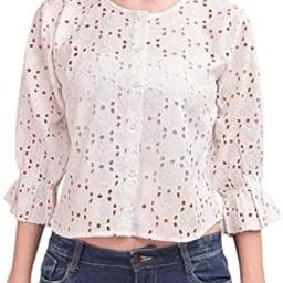 Women's Oversized Schiffli Shirt Lightweight Embroidered Casual Shirt for Everyday Wear-image-6