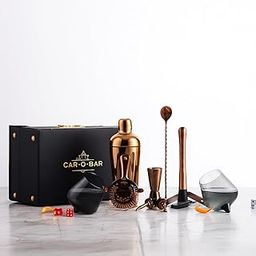Car-O-Bar Bar Set with Glasses Gift Set | 12 Pieces Bartender Kit:Cocktail Shaker, Bar Spoon, Jigger, Muddler, Strainer, Wine & Beer Bottle Opener, 2 Pour Spouts, Tong, Set of 2 Whiskey Glasses-10