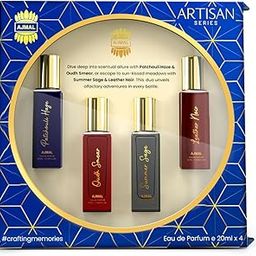 Ajmal Artisan Luxury Unisex Eau De Parfum Gift Set 4 x 20ml for Men & Women with Leather Noir, Oudh Smear, Patchouli Haze, Summer Sage Perfume|Long Lasting EDP Fragrance Scent-9