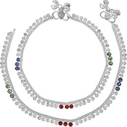 Fashion Jewelry Anklets for Girls & Women: Rhodium Plated Tropical Delight: Colorful Crystals Enhanced Lightweight Anklets for a Splash of Fun for Girls & Women-OSAK002-IRMC ANKLET-42