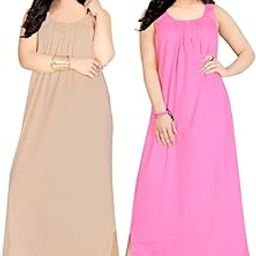 Women's Hosiery Cotton Maxi Nighty for Women Sleeveless Midi Slip Nightgown Nightdress Sleepwear Camisole Chemise Solid Petticoat Nighty for Women (Free Size_Pack of 2)-image-40