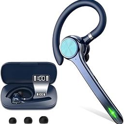 Bluetooth Headset, Wireless Bluetooth Earpiece with 500mAh Charging Case 72 Hours Talking Time Built-in Microphone for iOS Android Cell Phone, Hand-Free Headphones for Trucker, Office(Blue)-40