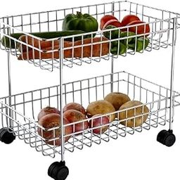 Fruit and Vegetable Basket Kitchen Trolley Modern Onion Potato Kitchen Storage Stainless Steel Rack Shelf Trolley Silver Color | Rust Free | 1 Piece (2 Layer Trolley)-29