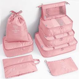 Fancyou 8 Set Packing Cubes, Luggage Organizers With Waterproof Storage Bag, Cosmetic Bag and Shoe Bag - Travel Accessories (Pink)-image-73