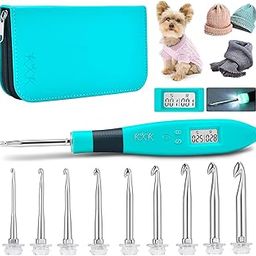 Counting Crochet Hook Set, Ergonomic Crochet Hooks with Led and Digital Stitch Counter, Crochet Kit with 9 Interchangeable Crochet Needle for Crocheting and Knitting-0