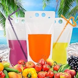 AASTIK SALES 10 PCS Drink Pouches for Adults with Straws, Heavy Duty Hand-held Translucent Reclosable Plastic Smoothie Drink Pouches with 10 Straws-image-26