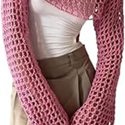 Women's See-Through Mesh Crochet Crop Tops with Long Sleeves, Hollow Patterns, Knit Sweater-Style, Ideal for Beach Cover-Ups, Casual Summer Wear.-29