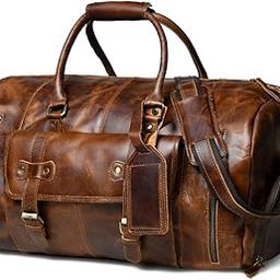 Leather Duffel Bag Gym Bag Shoe Pocket Bag Traveller Bag Heavy Duffel Bag for Men and Women-image-59