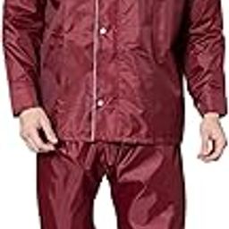 Waterproof Standard Length Rain Coat For Men With Pants Polyester Reversible Double Layer Rain Coat For Men Rain Jacket Suit Inner Mobile Pocket With Storage Bag(Maroon),X-Large-picture-3