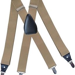 ™ Men's Suspenders Elastic Straps Solid Heavy Duty 4 Clips Adjustable Unisex Beige | Suspenders Braces | Mens Accessories-image-41