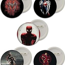 D2C Marvels Action Superhero and Avengers Graphic Animated button pin badges for kids and boys backpacks (spiderman~ironman)(Pack Of 5) - Multi color-image-3