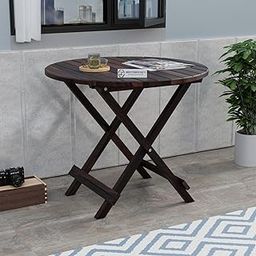 Jangid Handicraft Patio Folding/Foldable Coffee Table for Garden, Outdoor & Balcony, Round, Solid Wood Sheesham, Walnut Finish-13