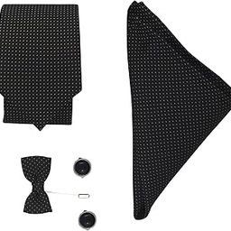 Men's Combo of Neck Tie, Pocket Square Brooches Lapel Pin And Shirt Button Cufflinks (Free Size) - Gift Set for Men Wedding And Marriage Groom Accessories For Blazer Suit Value Pack-image-22