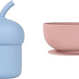 tudd Mini Sip | Spill-Proof Silicone Straw Cup for Kids | Blue with Tiny Silicone Suction Bowl for Kids – Baby Feeding Bowl Set | Pink-image-72