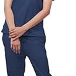 THE SCRUB LIFE Stretchable Female Navy Blue V-Neck t-Shirt with Straight Pant Set | LST013-image-32