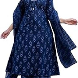 Women's Pure Cotton Anarkali Printed Kurta with Palazzo & Dupatta Set-picture-5