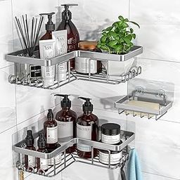 Home Elem 3-Pack,Bathroom Organiser Without Drill, Shower Caddy, Adhesive Shower Caddy with soap Holder and 12 Hooks, rustproof Stainless, Bathroom Corner Shelf, Bathroom Organizer-11