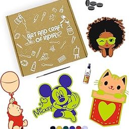DIY Wooden Cartoon Fridge Magnet Craft Kit, Pack of 4, 2.5mm Thickness, with Tempra Colours, Brush, Glue & Magnets-image-32
