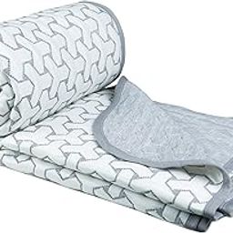 Super Soft Cotton Knitted Dohar|AC Quilt| Blanket for Double Bed (90 x 86 inches) |Lightweight Viscose Dohar with a Matching Handbag - 250 GSM |Double - 230x220 cms, Grey & White-18