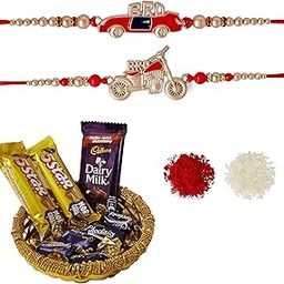 Meira Jewellery Car Bike Rakhi and Chocolate Gift Pack with Combo Rakhi Pack of 2 with Roli Chawal & Greeting Card for Brother on Rakhi-MJ2177 (Chocolate Pack)-image-33