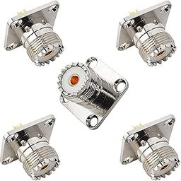 UHF Female SO239 4-Hole Panel Chassis Mount Flange Panel Mount Adapter Solder Cup RF Coaxial Coax Connector Adapter for PL259 Male Plug(Pack of 5 pcs)-23