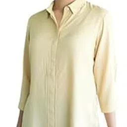 mlada Hemline Solid Shirts for Women | 3/4 Sleeves Classic Rayon Shirt for Office Wear | Collared Neck Shirt for Girls | Regular Fit Shirts | Smart Formal Button Down Shirt for Women-picture-5