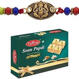 Yuvraj gold plated ganesha rakhi set for brother with sweets desi ghee patisa 200 gm | roli chawal pack-image-23
