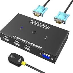 KVM Switch VGA 2 Port, USB Switcher 2 Computers Share 1 Monitor & 3 USB 2.0 Hubs, Push Button, Remote & Desktop Controller, Black-12