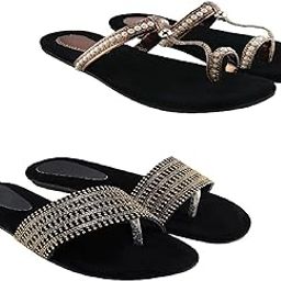 Women's Braided Strap Flip Flops, Black Velvet Footbed, Chain Moti Crystal Embellished-image-5