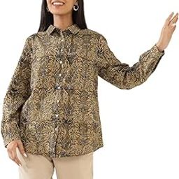Women Cotton Green Printed Spread Collar Regular Sleeves Regular Fit Shirt-image-1