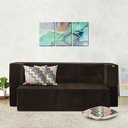 FRESH UP 3 Seater Sofa Cum Bed Velvet Fabric 72x36x14 Inches Washable Cover with 3 Cushions (Dark Brown, 72x36x14inches | 3 Sits and 1 Sleeps)-image-49