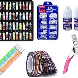 D.B.Z.® Professional Nail Art Kit - 48 Pcs Glass Bottles Glitter Stones, 100 Nails, 5 Nail Tapes, , 1 Nail Tip Edge Cutter, 5 Two way Nail Dotting Pen with 2 Glue for Home & Salon (Nail Art Kit)-image-54