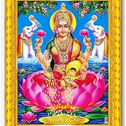 Goddess Lakshmi Devi Dhana Vaibhav Laxmi Maa Wall Painting Framed Home Decor (Wood,Matte,Gold,Small Size,6 x 8 Inch) R317S-13