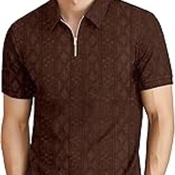 Men's Polyster Lycra Regular Fit T-Shirt with Half Sleeve Chain Polo Collar V-Neck Standard Length and Classic Style-image-45