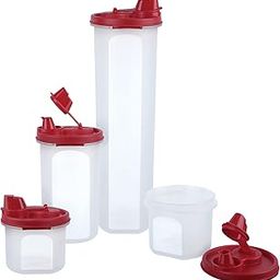 Cutting EDGE Plastic Air-Tight & Leak-Resistant Round Modular Oil Dispenser Combo Set - For Vinegar, Oils, Water, Easy Flow, BPA-Free (1.1L+585ml+2x250ml, Dark Red, Set of 4)-20