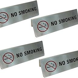 PAUL SONS Stainless Steel No Smoking Tent Card Double Side Warning Restaurant Hotel No Smoking Desk Logo Table Display Stand Size: 6"x 2" (Pack of 4Pc)-image-5