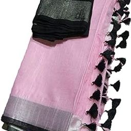 Women's Bhagalpuri Linen Saree With Blouse Piece (Md_101_Pink Black)-image-2
