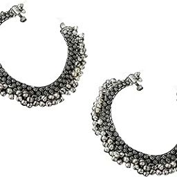 Silver Oxidised Brass Metal Gungru Pair of Anklet for Women Nazariya Anklet (Silver)-53