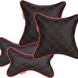 AUTOFIT Double Quilted Universal Car Cushion + Neck Rests (Black and Red) -Combo pack of 4 Piece, Polypropylene Cotton-image-6
