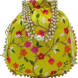 Embroidery Potli Bag For Women For Wedding, Wristlets, Clutch Drawstring Potli Women's Handbag Purse Batwa For Bridal Girl Evening Party Batua Purse With Pearl Handle-47