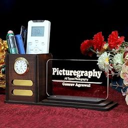 Giftationery Desk Organizer with LED Name Lamp | Customized Gift for Men, Women, Teachers, Doctors, Dad, Husband | Pen Holder, Table Lamp | Personalized Birthday Gift | Office Organizer - With Watch-image-26
