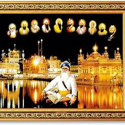 Artcoin Baba Deep Singh ji with All Ten Sikh Gurus and Night View of Golden Temple in Amritsar, Religious HD Picture Framed for Home, Gurdwara, Office, Golden. (Small Size- 7.5 x 9.5 Inch)-image-72