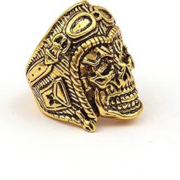 Gold Plated Punk Skull Shaped Brass Ring for Boys and Men-image-15