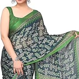 Women's Stylish Chiffon Kalamkari Printed Saree with Blouse Piece-image-76