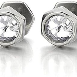 2pcs Hexagon Screw Stud Earrings with Cubic Zirconia, Mens Women Steel Cheater Fake Ear Plugs Gauges-image-20