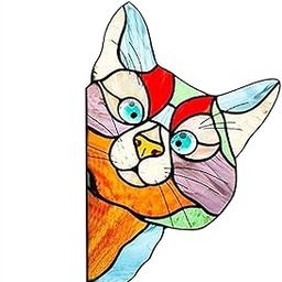 UJEAVETTE Peeking Cat Stained Glass Suncatcher Lover Gift Stained Glass Window Hanging Colorful-image-58