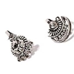 Combo Of 4 Antique Silver Tone Adjustable Nose Pin For Women-ZPFK8232-12