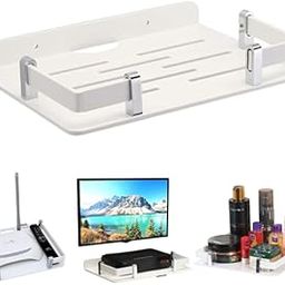 Amazon Acrylic Unbreakable set top box stand, Wifi router Holder, Multi-purpose wall mount shelf | Acrylic Tv set top box wall stand with remote holder | Set up box shelves - 9 x 8.5 x 2 Inches, White-picture-1